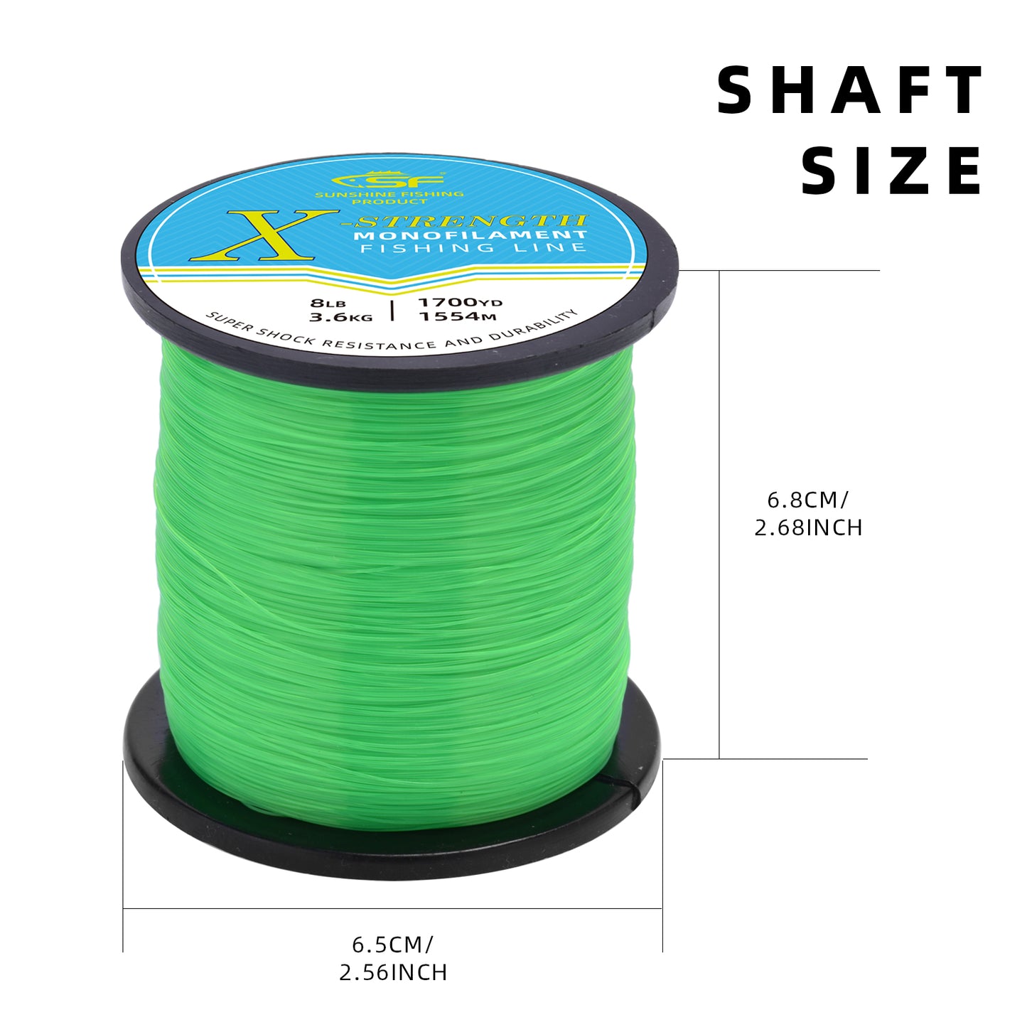 SF Monofilament Fishing Line with Spool 8/10/12/15/20/25/30/40/50/60/80/100LB Clear/Green