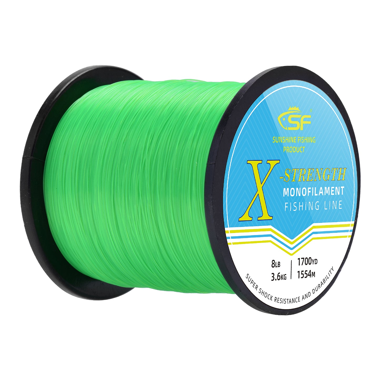 SF Monofilament Fishing Line with Spool 8/10/12/15/20/25/30/40/50/60/80/100LB Clear/Green