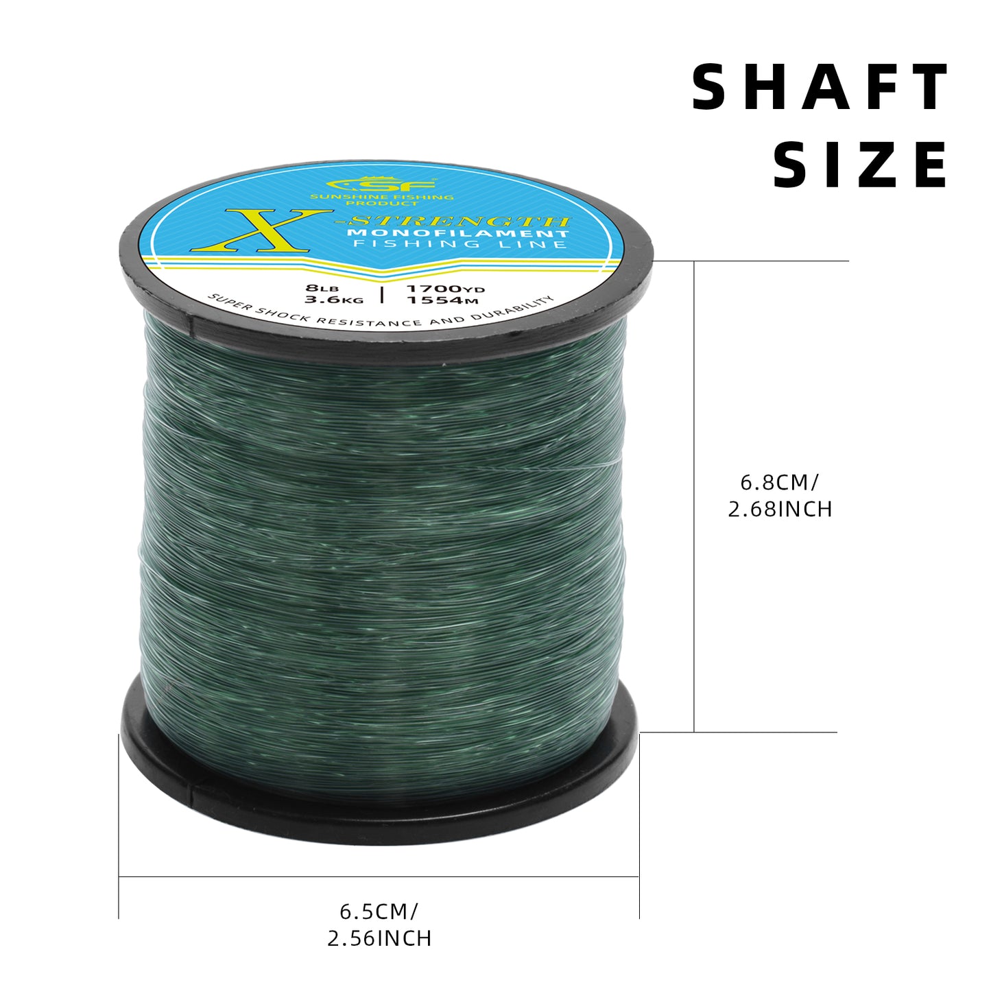 SF Monofilament Fishing Line with Spool 8/10/12/15/20/25/30/40/50/60/80/100LB Clear/Green