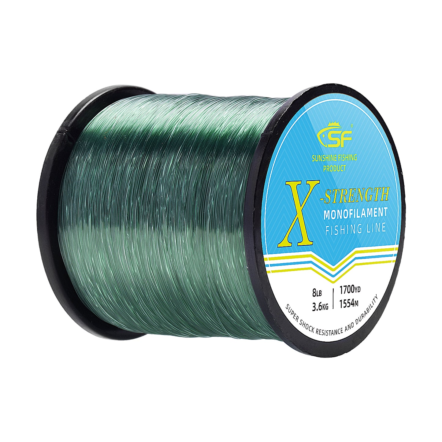 SF Monofilament Fishing Line with Spool 8/10/12/15/20/25/30/40/50/60/80/100LB Clear/Green