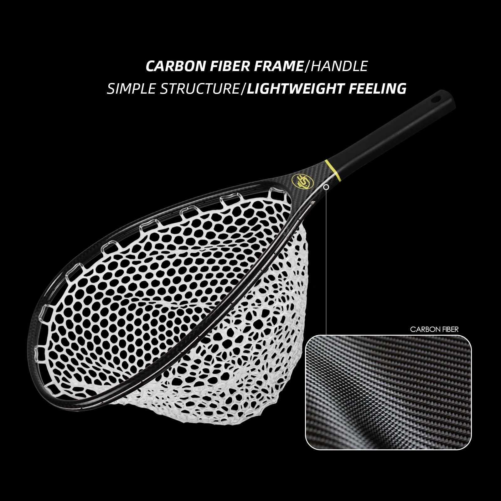 SF Fly Fishing Stealth Carbon Fiber Landing Net with Black
