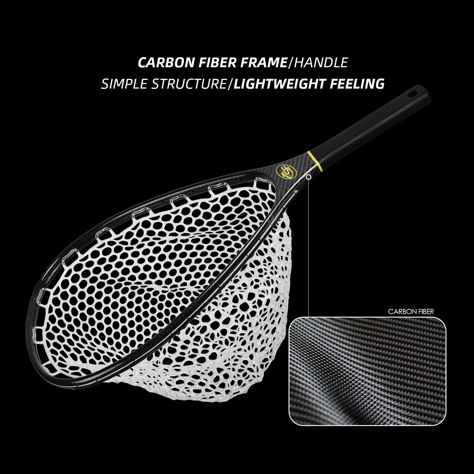 SF Fly Fishing Stealth Carbon Fiber Landing Net with Black Magnetic Net  Release