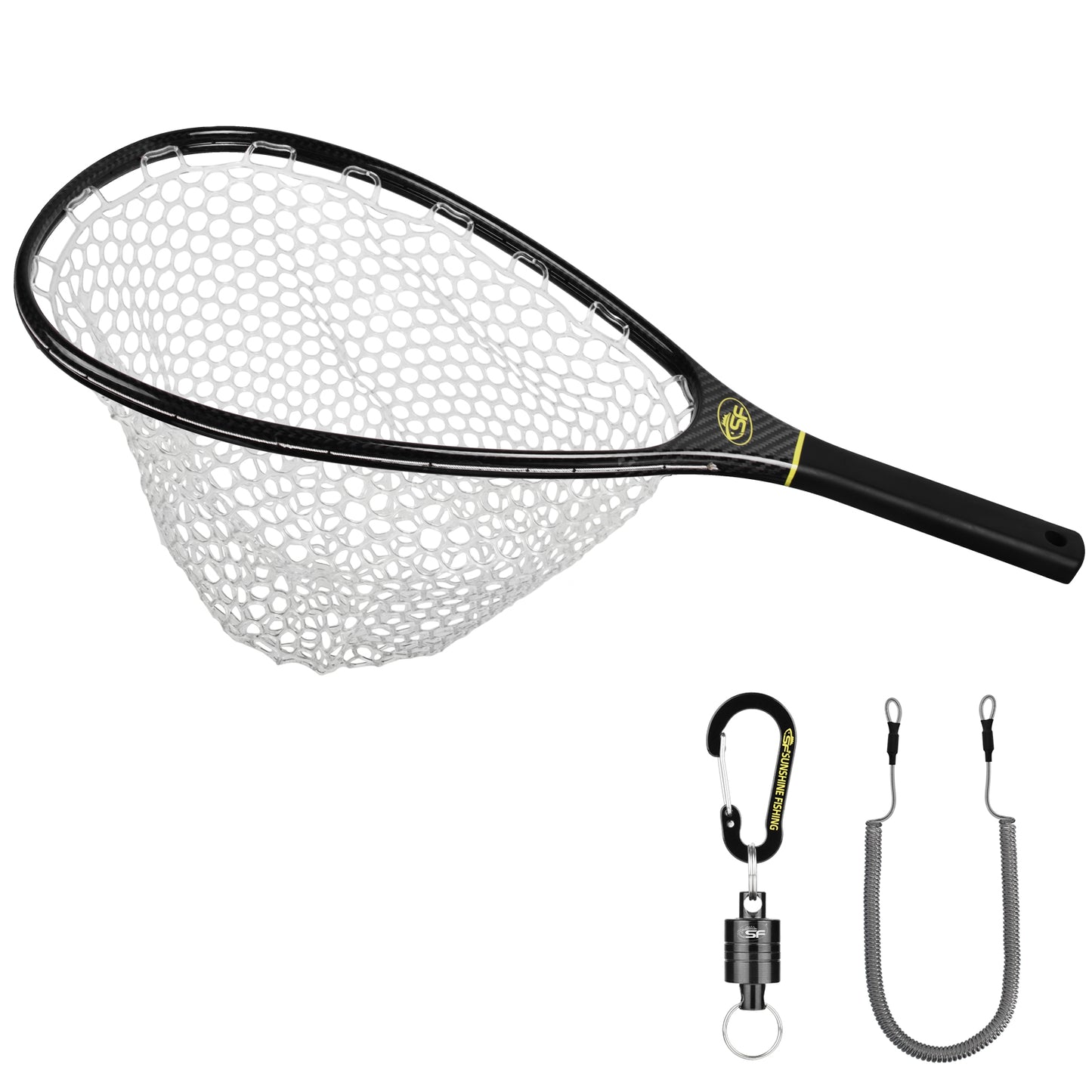 SF Fly Fishing Stealth Carbon Fiber Landing Net with Black Magnetic Net Release
