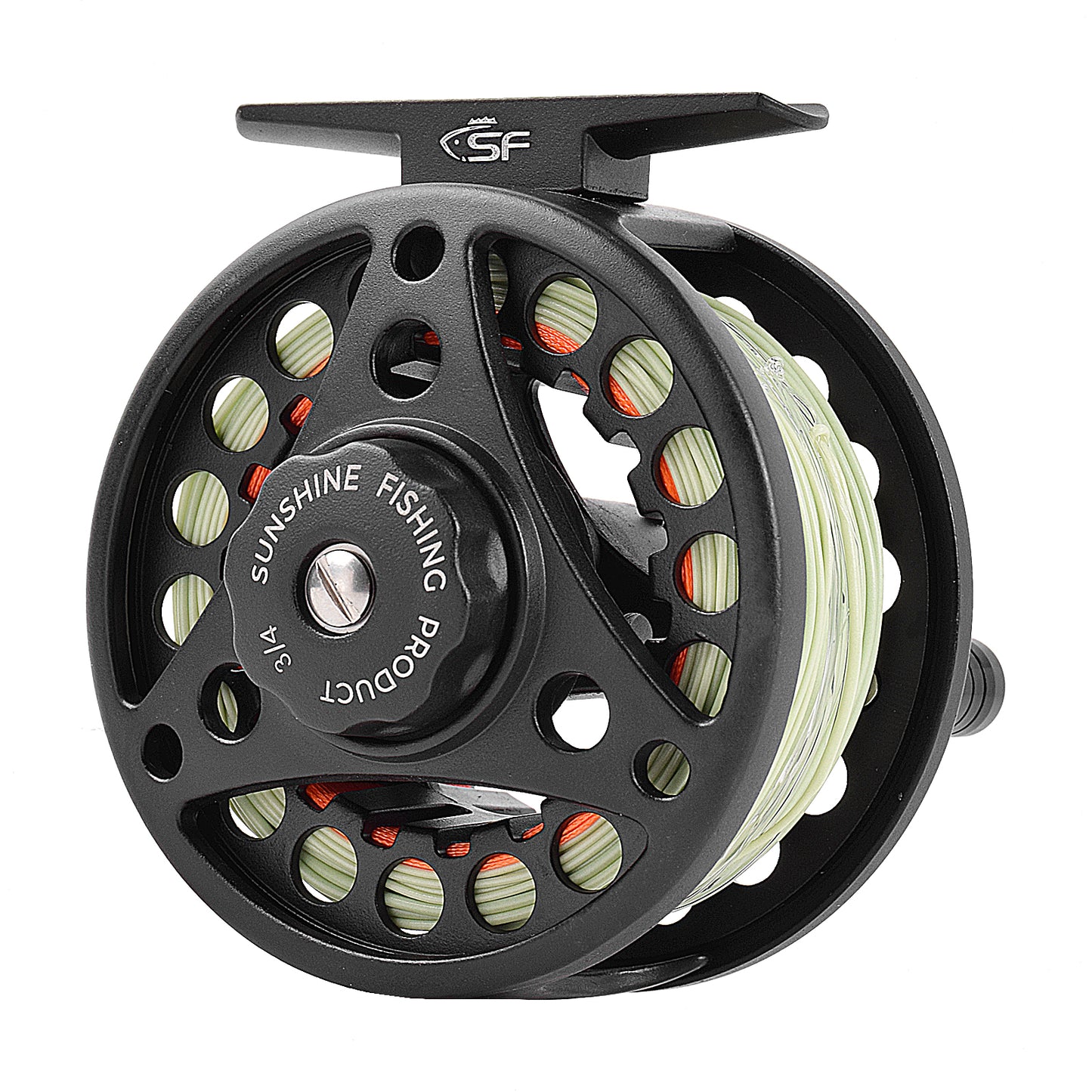 SF Large Arbor Fly Fishing Reel 3/4wt Aluminum Alloy Body Die-Cast Matt Black Pre-Loaded Fly Reel with Line Combo