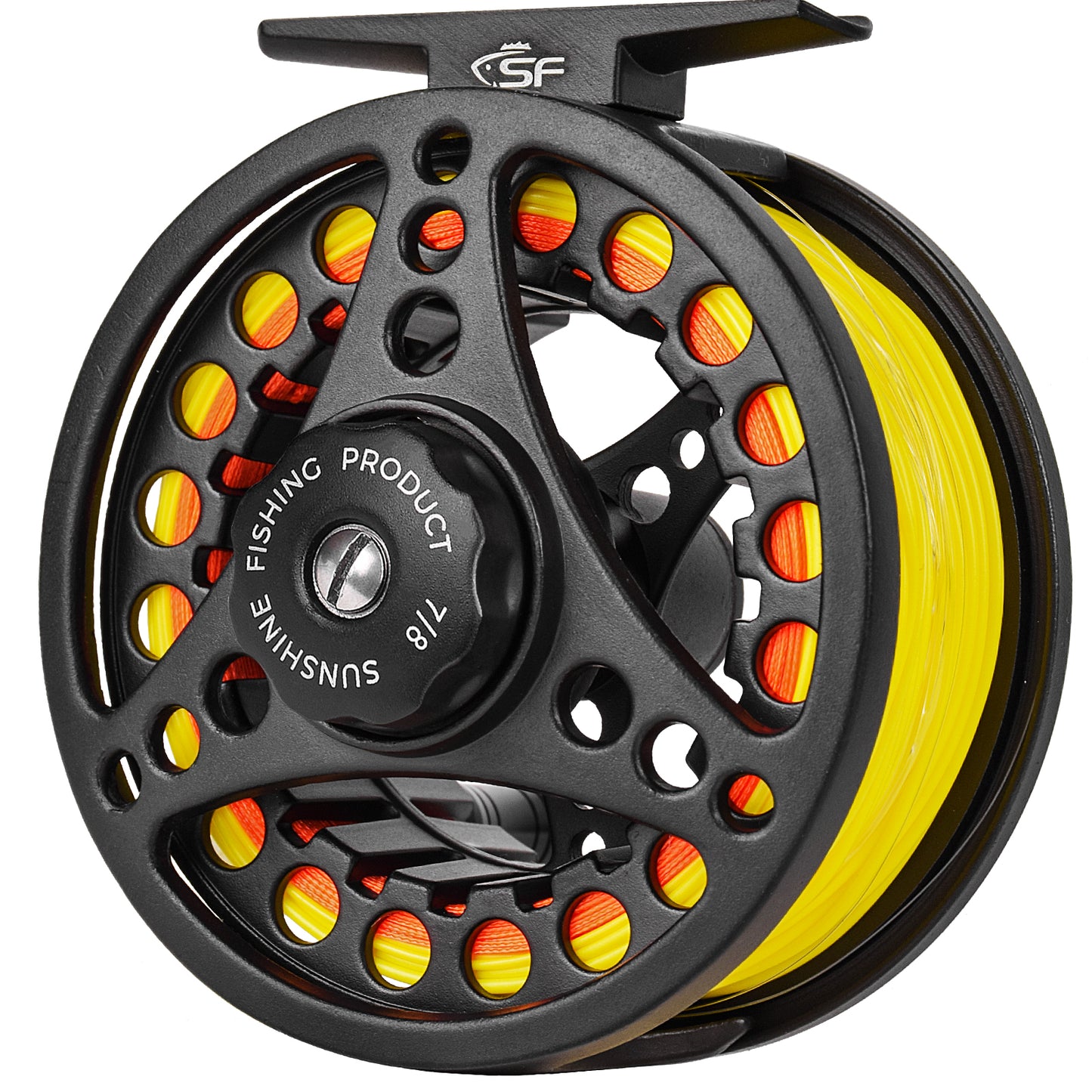 SF Large Arbor Fly Fishing Reel 7/8wt Aluminum Alloy Body Die-Cast Matt Black Pre-Loaded Fly Reel with Line Combo Fluorescent Yellow Fly Line