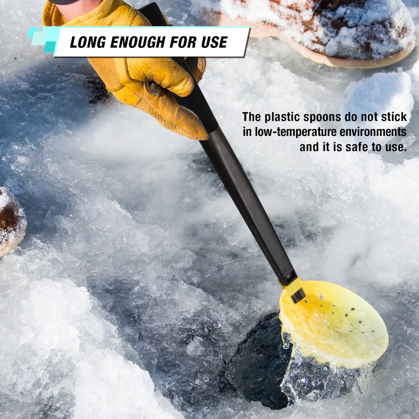 SF Ice Fishing Scooper Skimmer Scoop with EVA Non-Slip Straight Handle for Scooping Out Ice Fishing Tackle Accessories