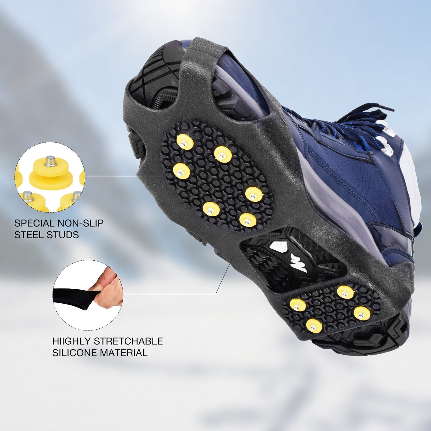 SF Ice Traction Cleats for Shoes and Boots Large Rubber with 10 Steel Studs Crampons for Ice Snow Anti Slip Traction Footwear