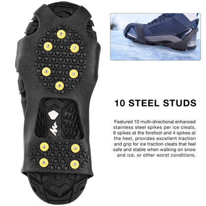 SF Ice Traction Cleats for Shoes and Boots Large Rubber with 10 Steel Studs Crampons for Ice Snow Anti Slip Traction Footwear