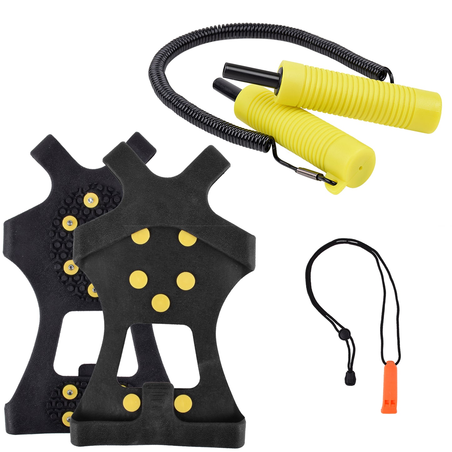 SF Ice Fishing Safety Kit Retractable Ice Picks, Safety Whistle, Ice Cleats for Shoes and Boots Emergency Accessories Outfit for Skating Sled Walking on Ice