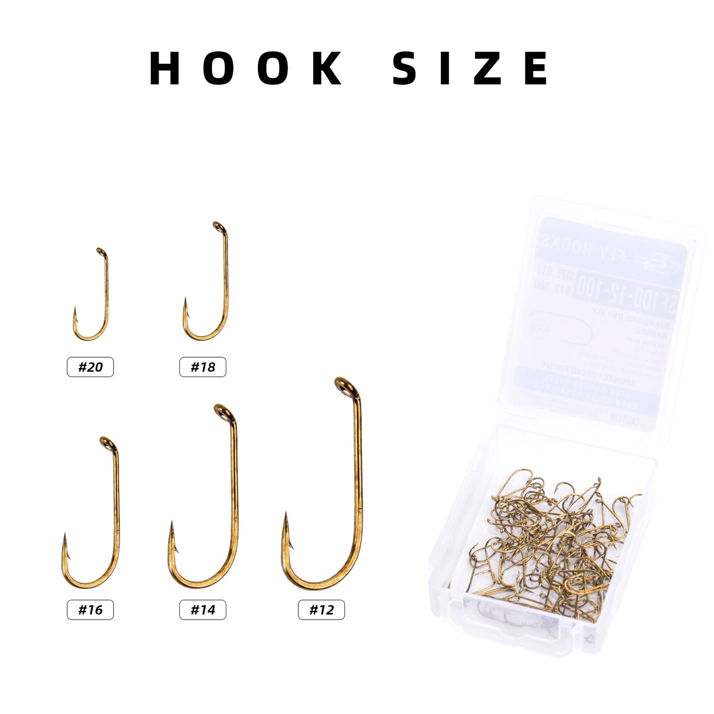 SF Standard Dry Fly Fishing Hooks with Mini Storage Box #12#14#16#18#20 100Pcs