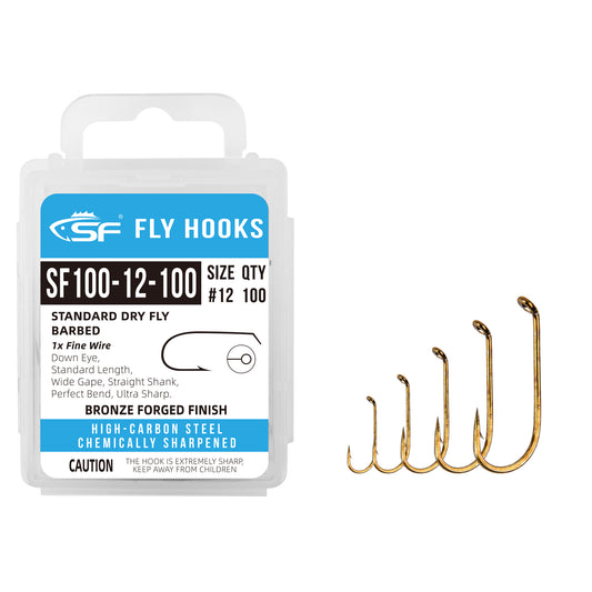 SF Standard Dry Fly Fishing Hooks with Mini Storage Box #12#14#16#18#20 100Pcs