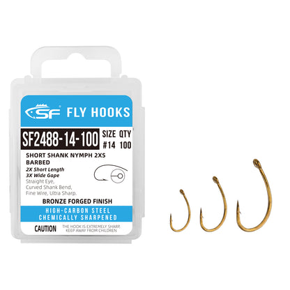 SF Short Shank Nymph Hook with Mini Storage Box #14#16#18 100Pcs