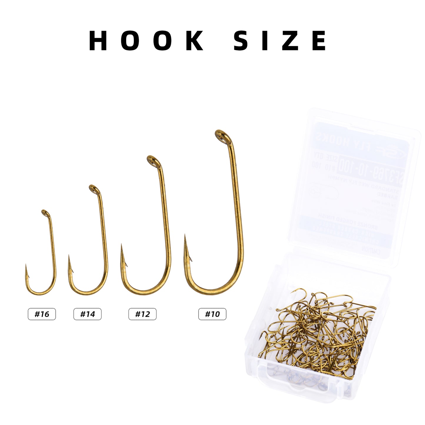 SF Standard Wet and Nymph Hooks with Pproat Bend with Mini Storage Box #10#12#14#16 100Pcs