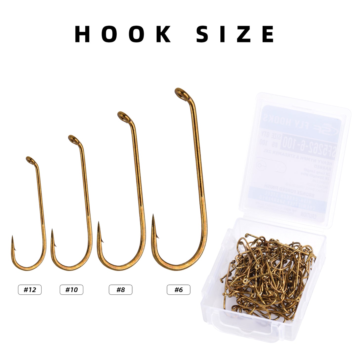 SF Heavy Nymph Streamer Hook 2XL, Down Eye with Mini Storage Box #6#8#10#12 100Pcs