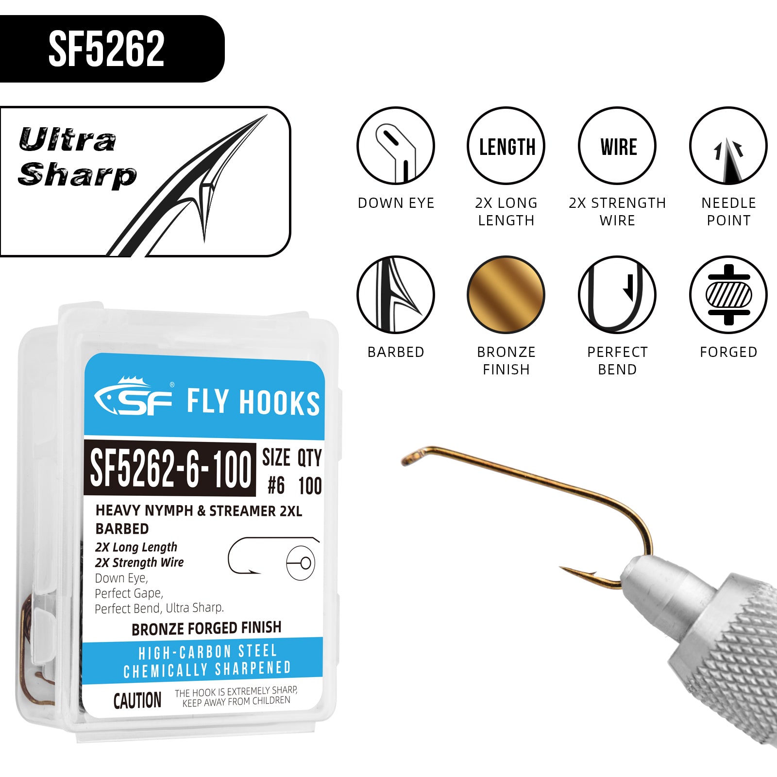 SF Heavy Nymph Streamer Hook 2XL, Down Eye with Mini Storage Box #6#8# SF Heavy Nymph Streamer Hook 2XL, Down Eye with Mini Storage Box #6#8#