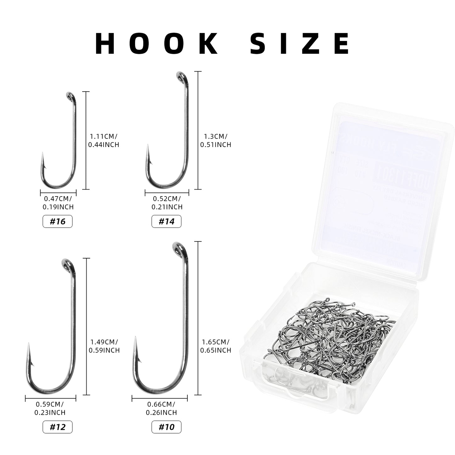 SF Standard Dry Fly Tying Hook Micro Barbed for Traditional Dry Flies with Mini Box #10 #12 #14 #16 100Pcs