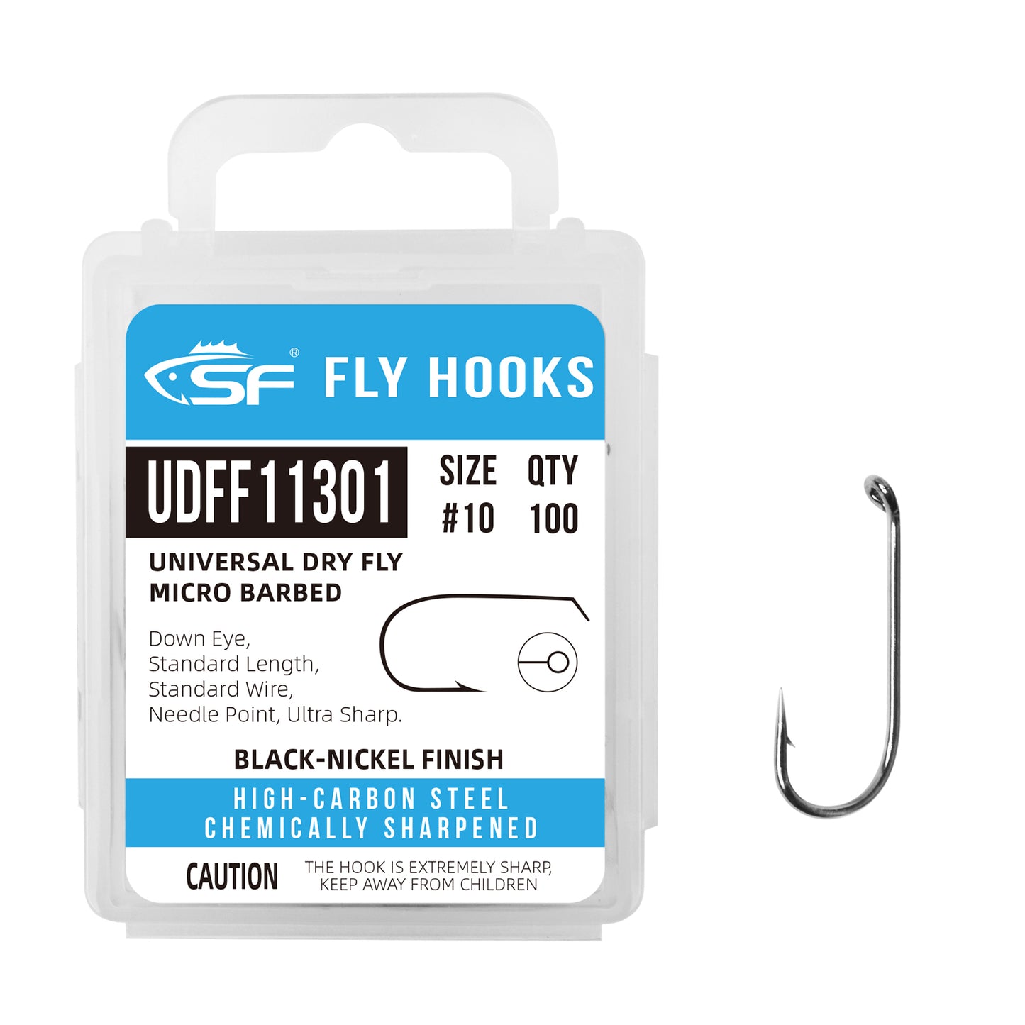 SF Standard Dry Fly Tying Hook Micro Barbed for Traditional Dry Flies with Mini Box #10 #12 #14 #16 100Pcs